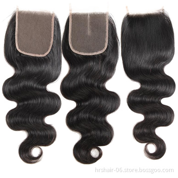 Wholesale Brazilian Remy hair  4*4 swiss lace closure virgin hair human hair ,150 density body wave lace closure